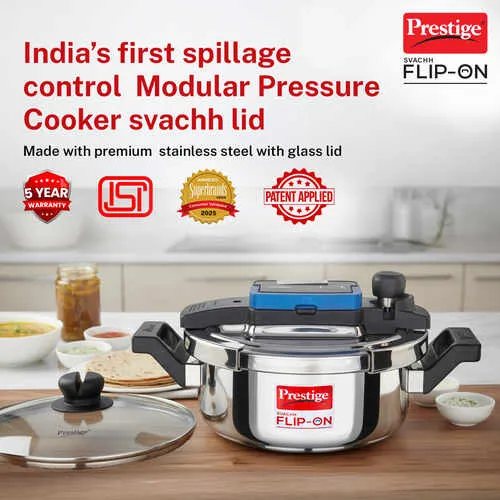  Prestige Svachh Flip-on Stainless Steel Spillage Control Pressure Cooker with Glass Lid, 3 Litre (Silver) - Alternate View